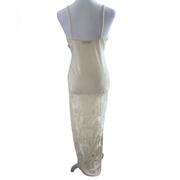 Mango Women's Knot Long Dress with Front Opening Flower Embroidery Beige Size 6 - Picture 4 of 8